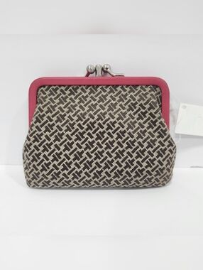 Vintage Talbots Coin Purse Wallet Pink Brown Kiss Lock Women's New
